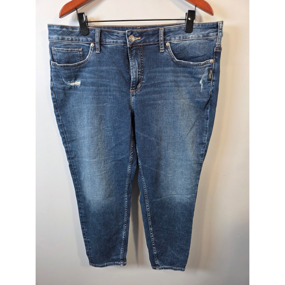 Silver Jeans Co Suki Skinny Crop Mid Wash Distressed Jeans Size 18/25